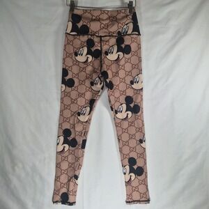 Mickey‎ Mouse Monogram Print High Waist Leggings Women's Small Pink Graphic...